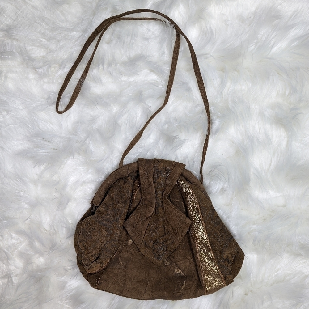 Vintage Byrnes & Baker Genuine Leather Metallic Kiss‎ Closure Crossbody Purse